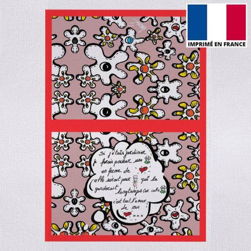 Kit pochette imprimé fleur poème vieux rose - Artiste Anne-Sophie Dozoul