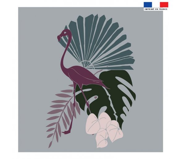 Coupon 45x45 cm bleu gris imprimé flamingo et palme - Artiste Marie-Eva