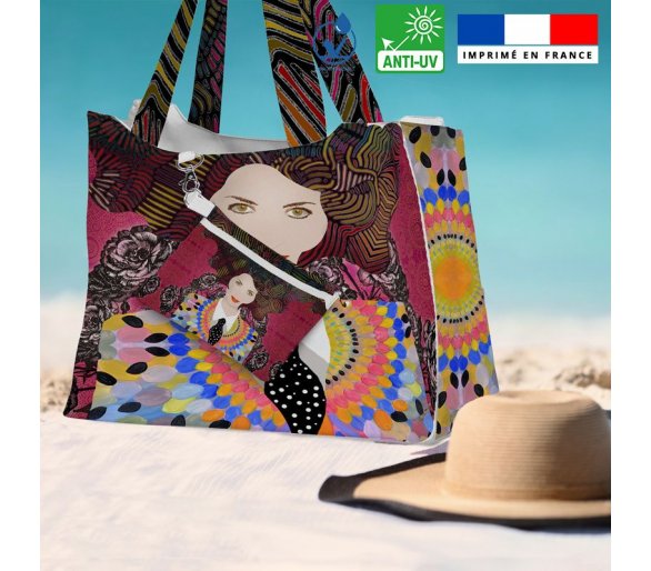 Kit sac de plage imperméable motif diva et cravate - Queen size - Création Lita Blanc