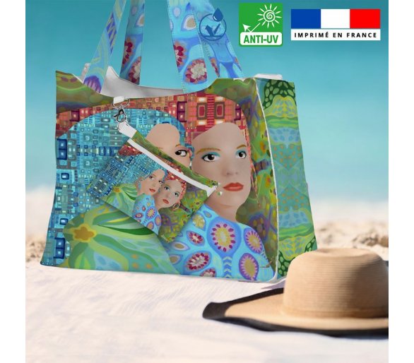 Kit sac de plage imperméable motif femme multicolore - Queen size - Création Lita Blanc