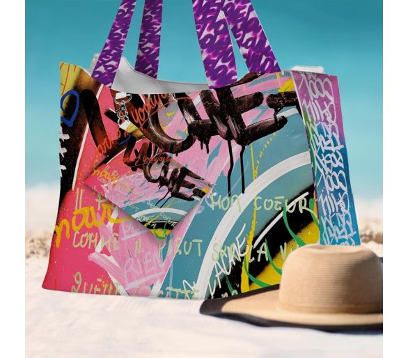 Kit sac de plage imperméable imprimé graffiti portrait x love - Queen size - Artiste Alex Z