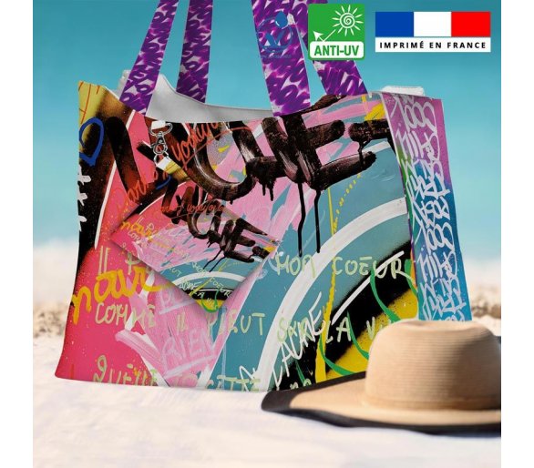 Kit sac de plage imperméable imprimé graffiti portrait x love - King size - Artiste Alex Z