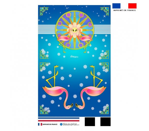Kit pochette bleu imprimé duo de flamants roses - Artiste Lita Blanc