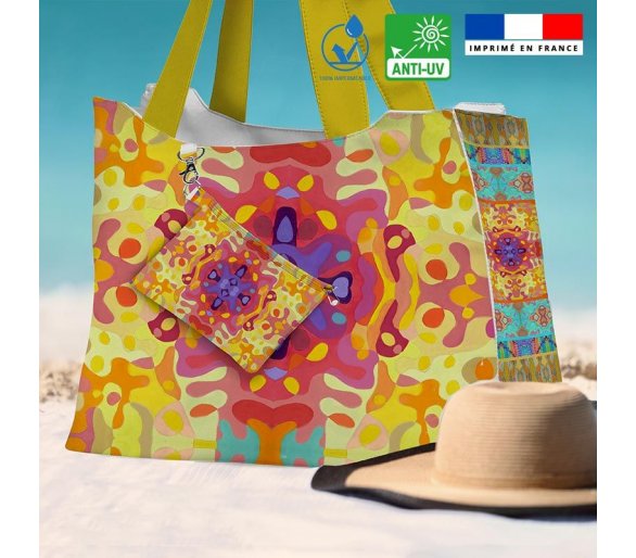 Kit sac de plage imperméable imprimé summer jaune et rose - King size - Artiste Lita Blanc