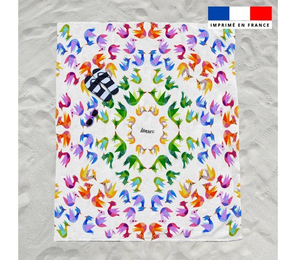 Coupon éponge pour serviette de plage double imprimé pajaros colores - Artiste Lita Blanc