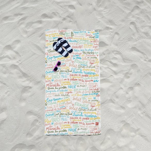 Coupon éponge pour serviette de plage simple imprimé Il fait chaud - Artiste Lou Picault