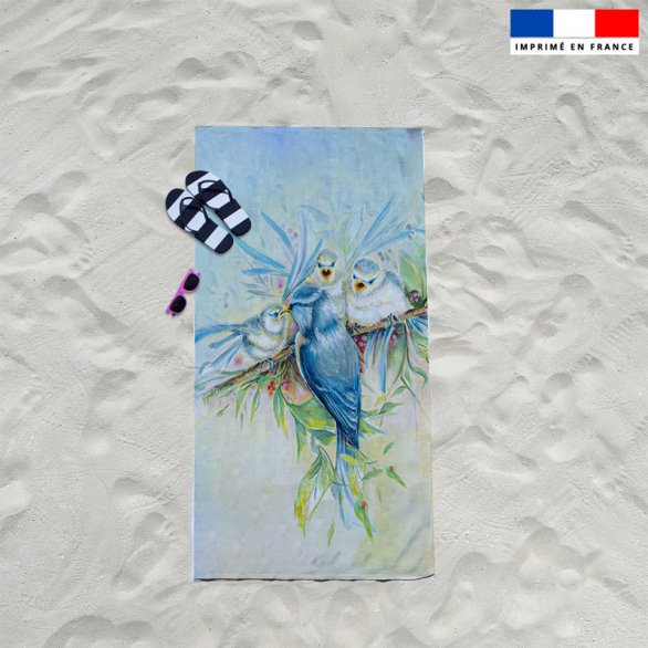 Coupon éponge pour serviette de plage simple imprimé mésange - Artiste Véronique Baccino