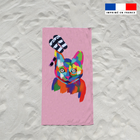 Coupon éponge pour serviette de plage simple imprimé chat multicolore - Artiste Lily Tissot