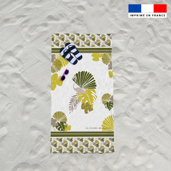 Coupon éponge pour serviette de plage simple imprimé palme exotique verte - Artiste Marie-Eva