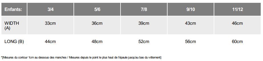 guide tailles t-shirt enfant manches longues