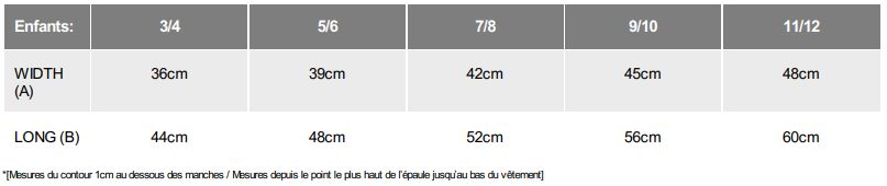 guide tailles sweat enfant