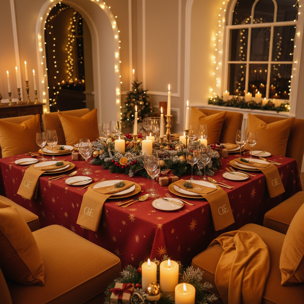 Kerst diner tafel Tissus Print
